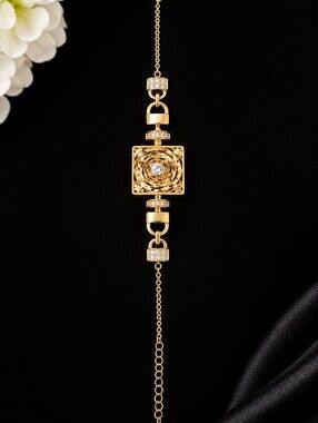22kgp Dubai Jewelry Gold Tone Geometric Square Charm Bracelet - Women's Jewelry